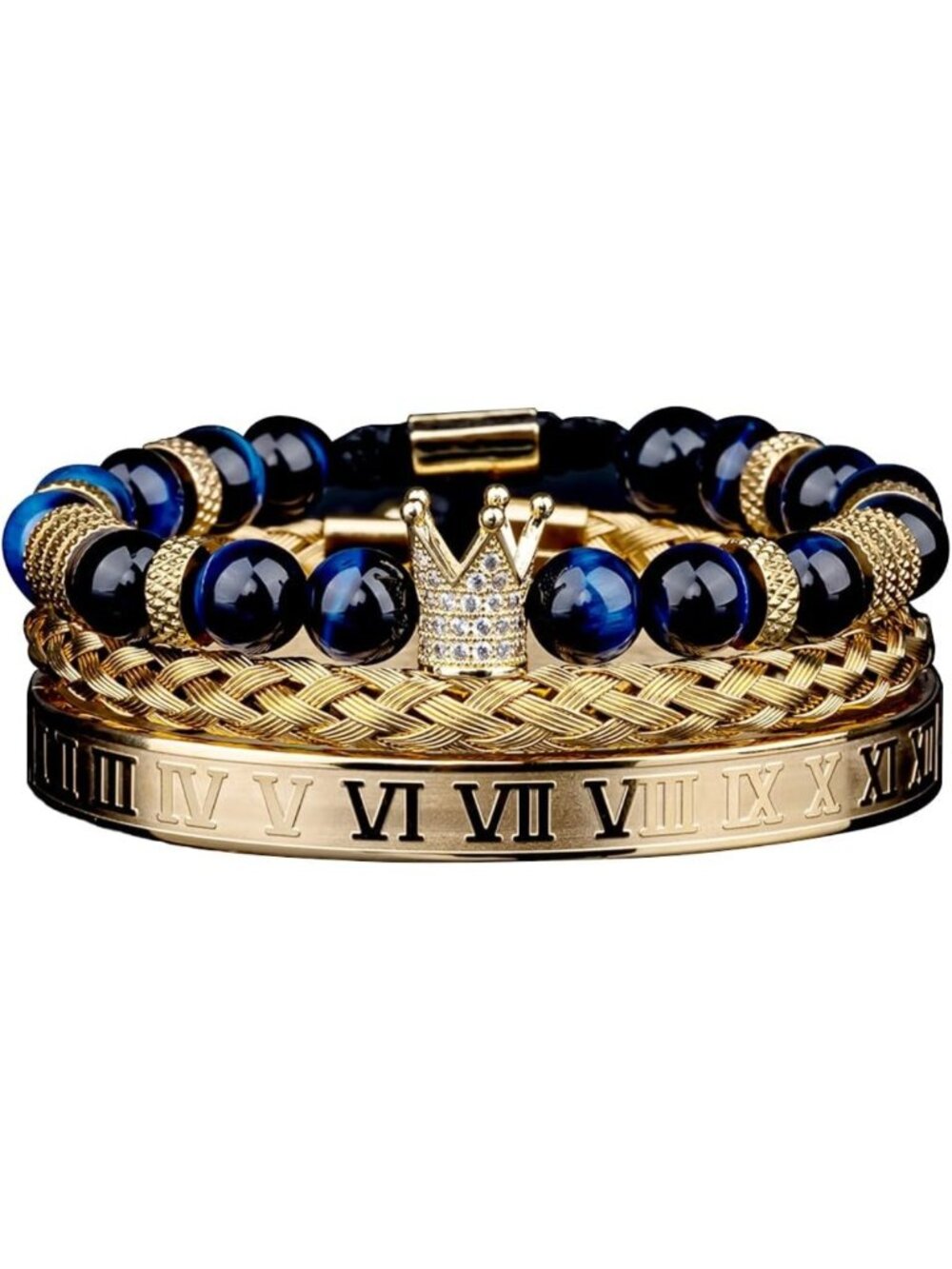 Stylish Adjustable Men's Bracelet with Roman Crown Charm - Stainless Steel